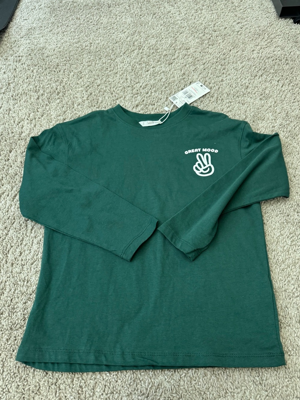 Mango Kids Long Sleeve Tee in Forest Green with White Graphic